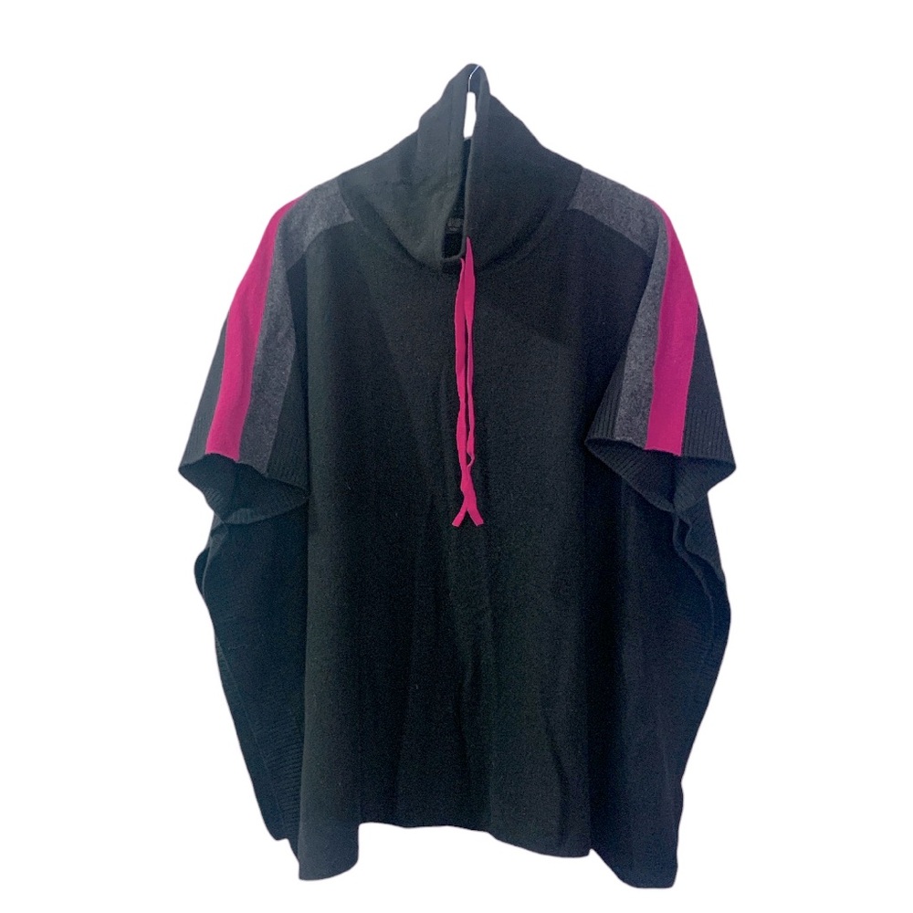 Tahari Poncho Cashmere Wool Black One Size Mock Neck Business Casual Plazacore